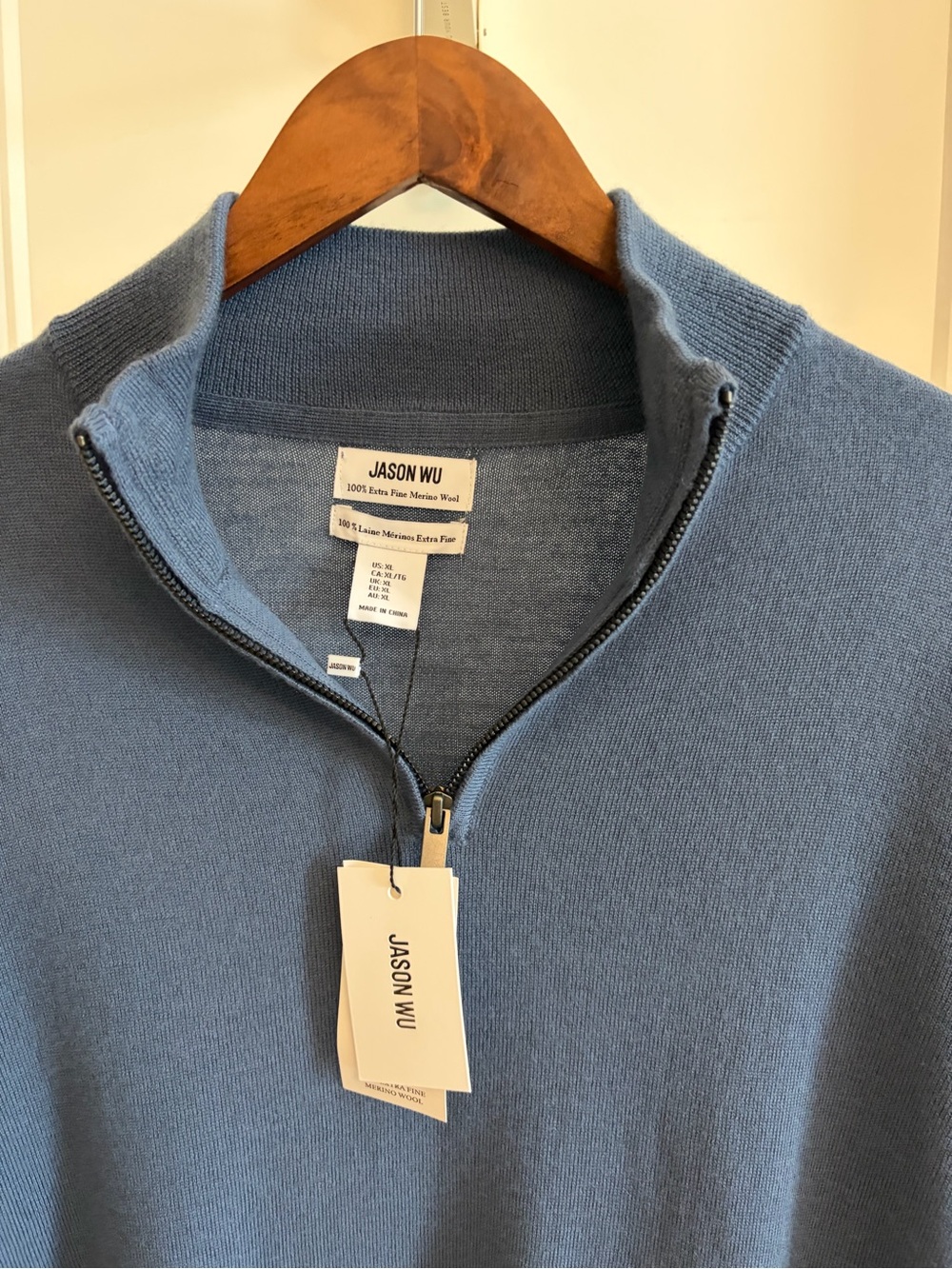 Jason Wu Men's Half-Zip Merino Wool Sweater in Dusty Blue